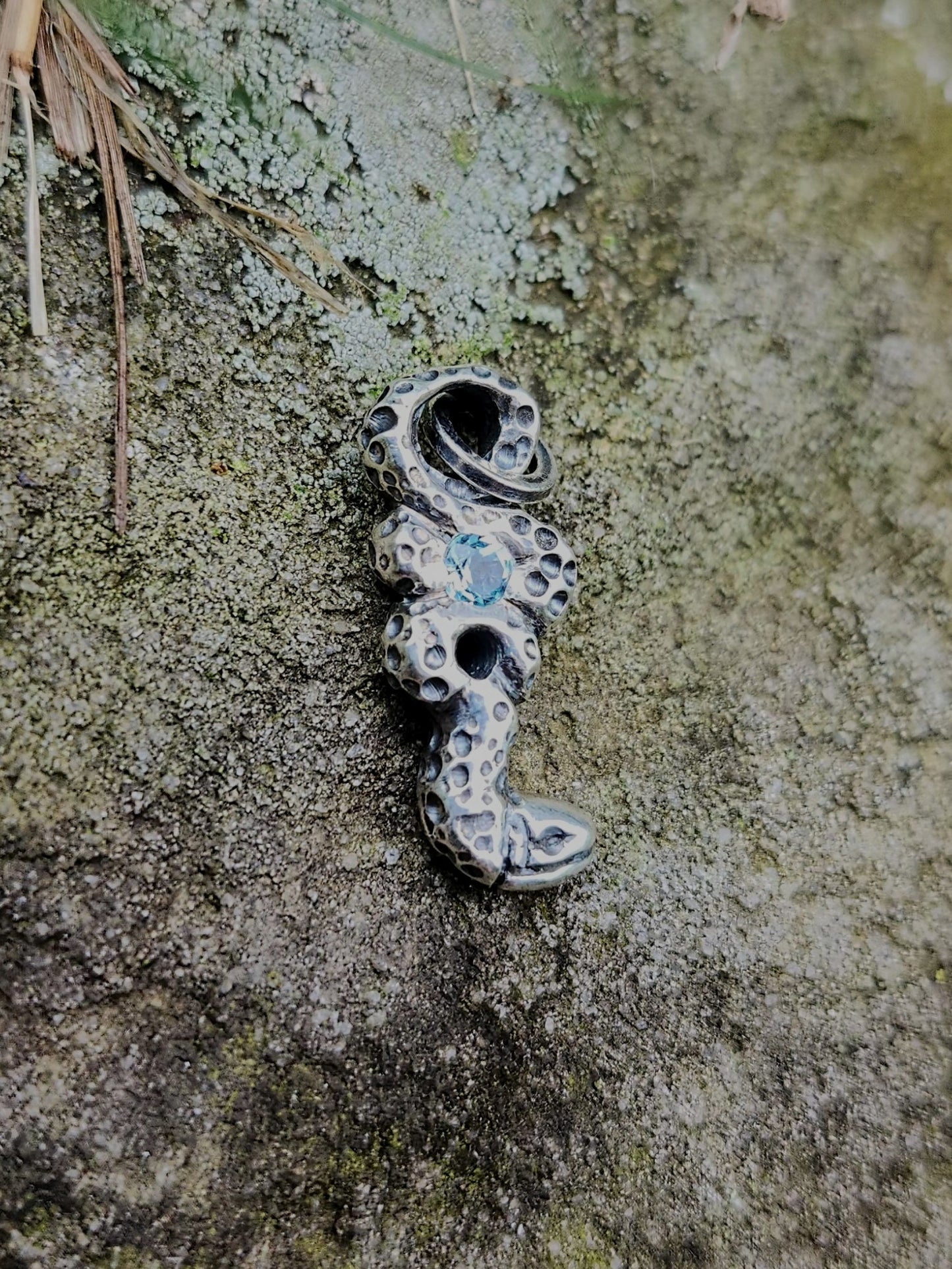 Blue Topaz Serpent Pendant – Hand-Carved Sterling Silver Jewelry