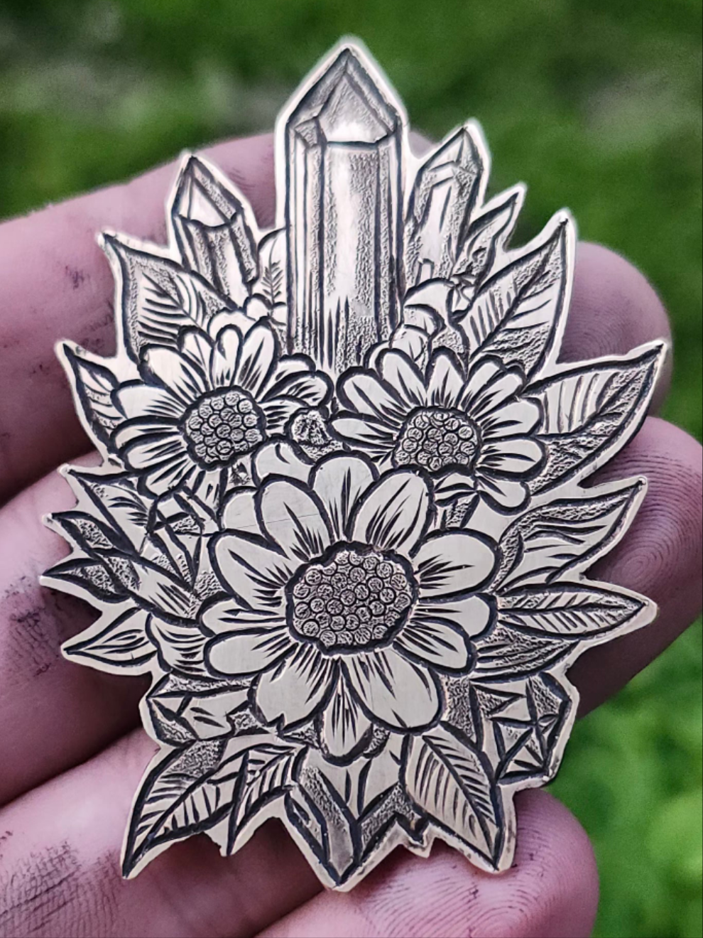 Botanical Bolo Tie – Hand-Engraved Brass on Braided Leather