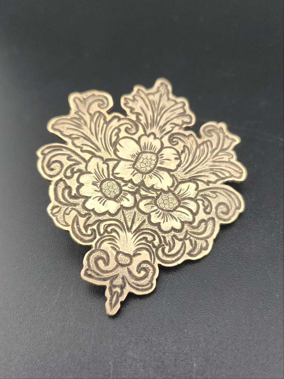 Filigree Bouquet Bolo Tie – Hand-Engraved Brass on Braided Leather