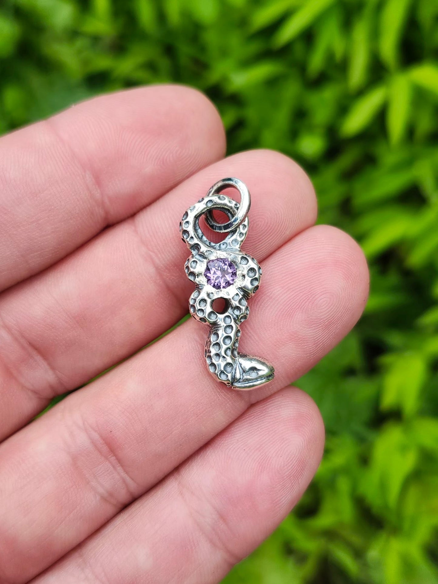 Amethyst Serpent Pendant – Hand-Carved Sterling Silver Jewelry