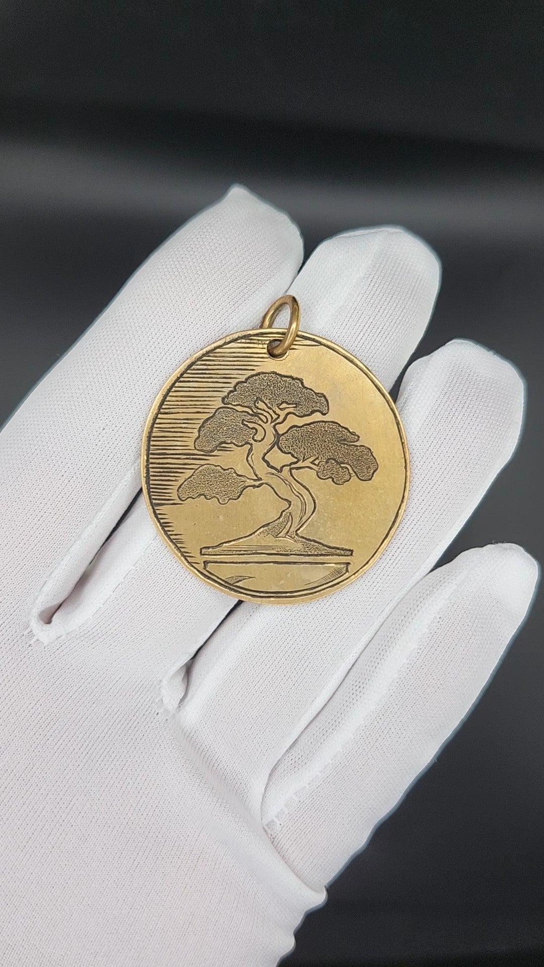 Hand-Engraved Bonsai Medallion Pendant – One of a Kind Brass Necklace