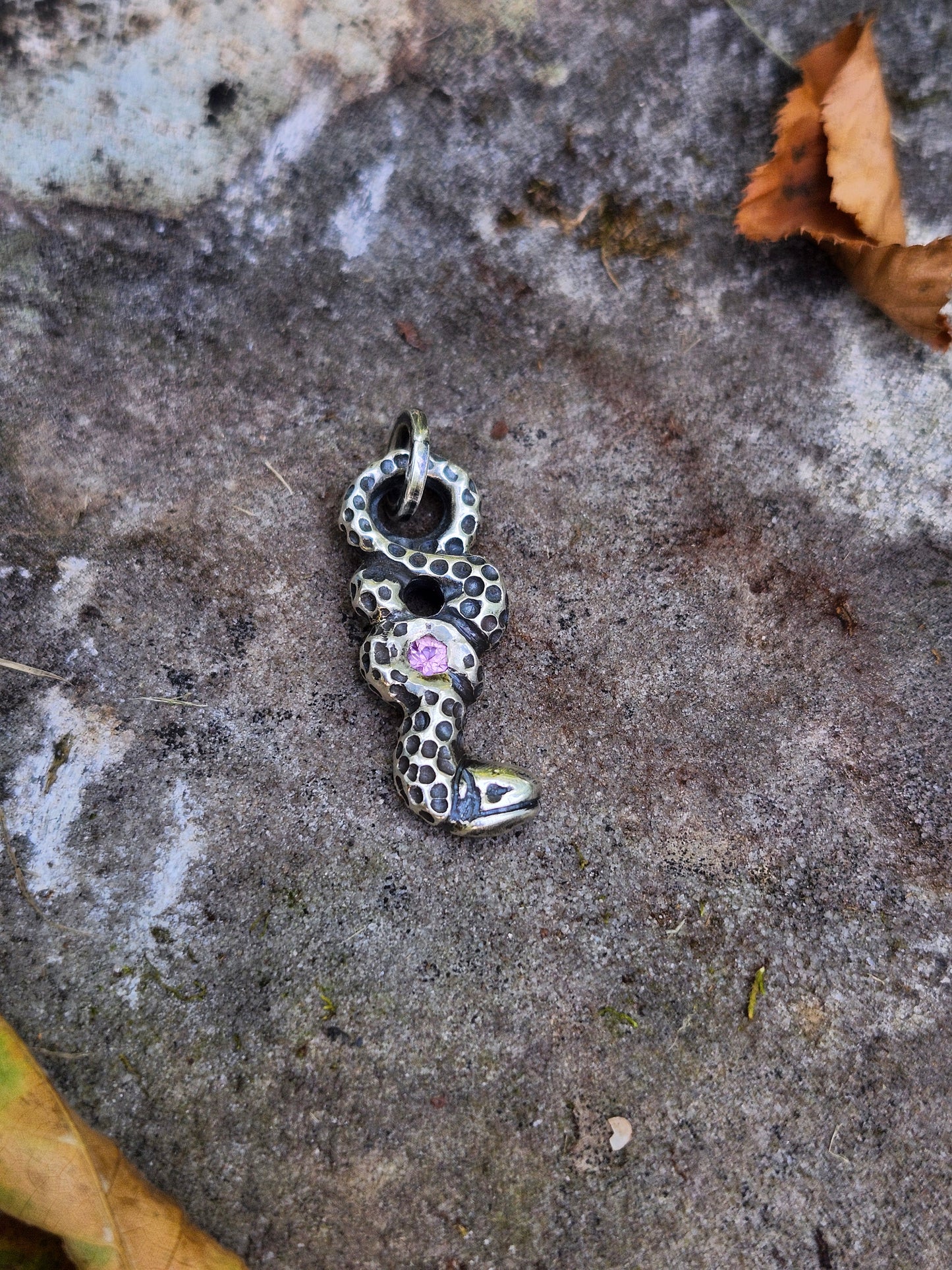 Pink Sapphire Serpent Pendant – Hand Carved Sterling Silver Jewelry