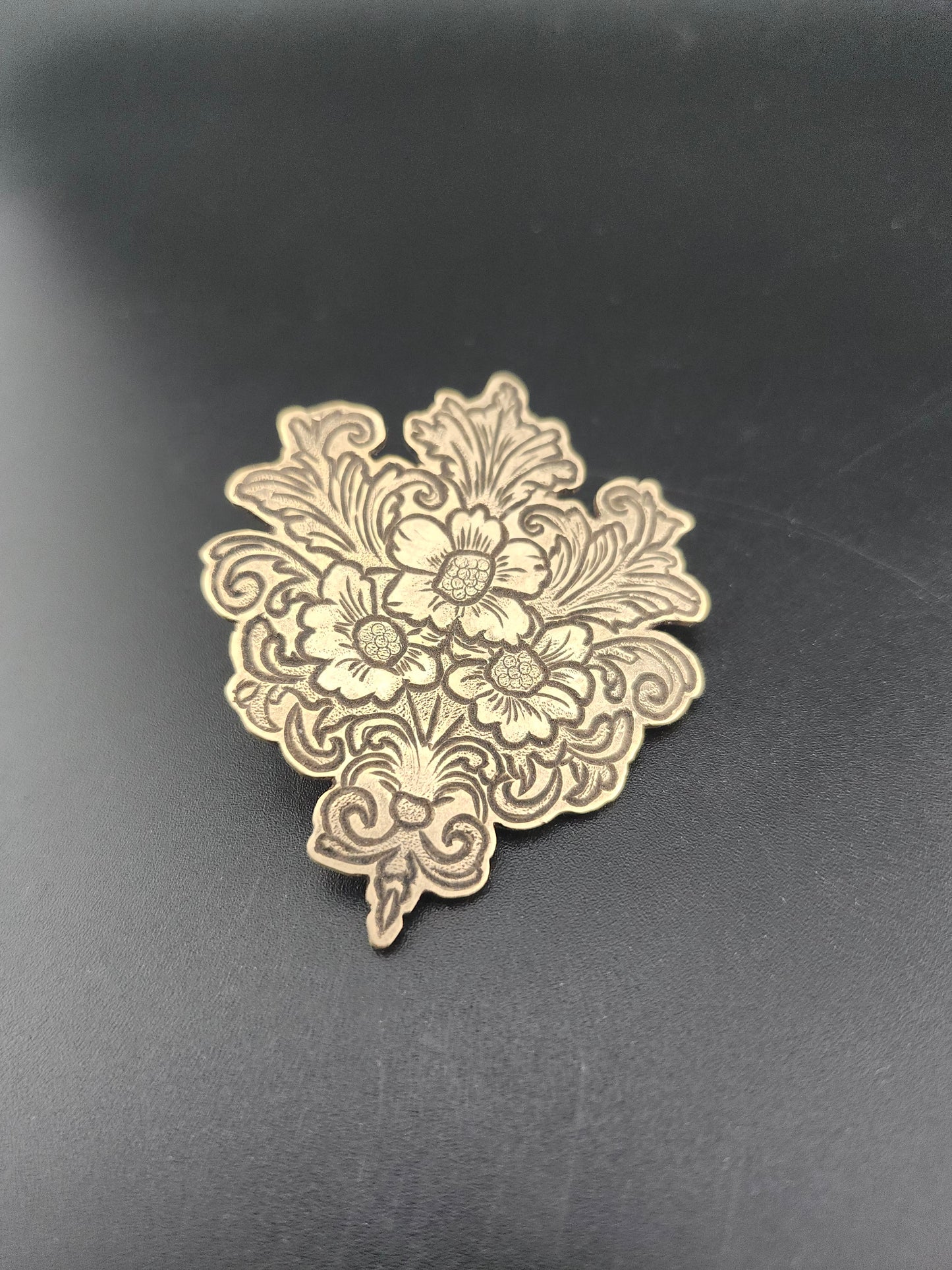 Filigree Bouquet Bolo Tie – Hand-Engraved Brass on Braided Leather