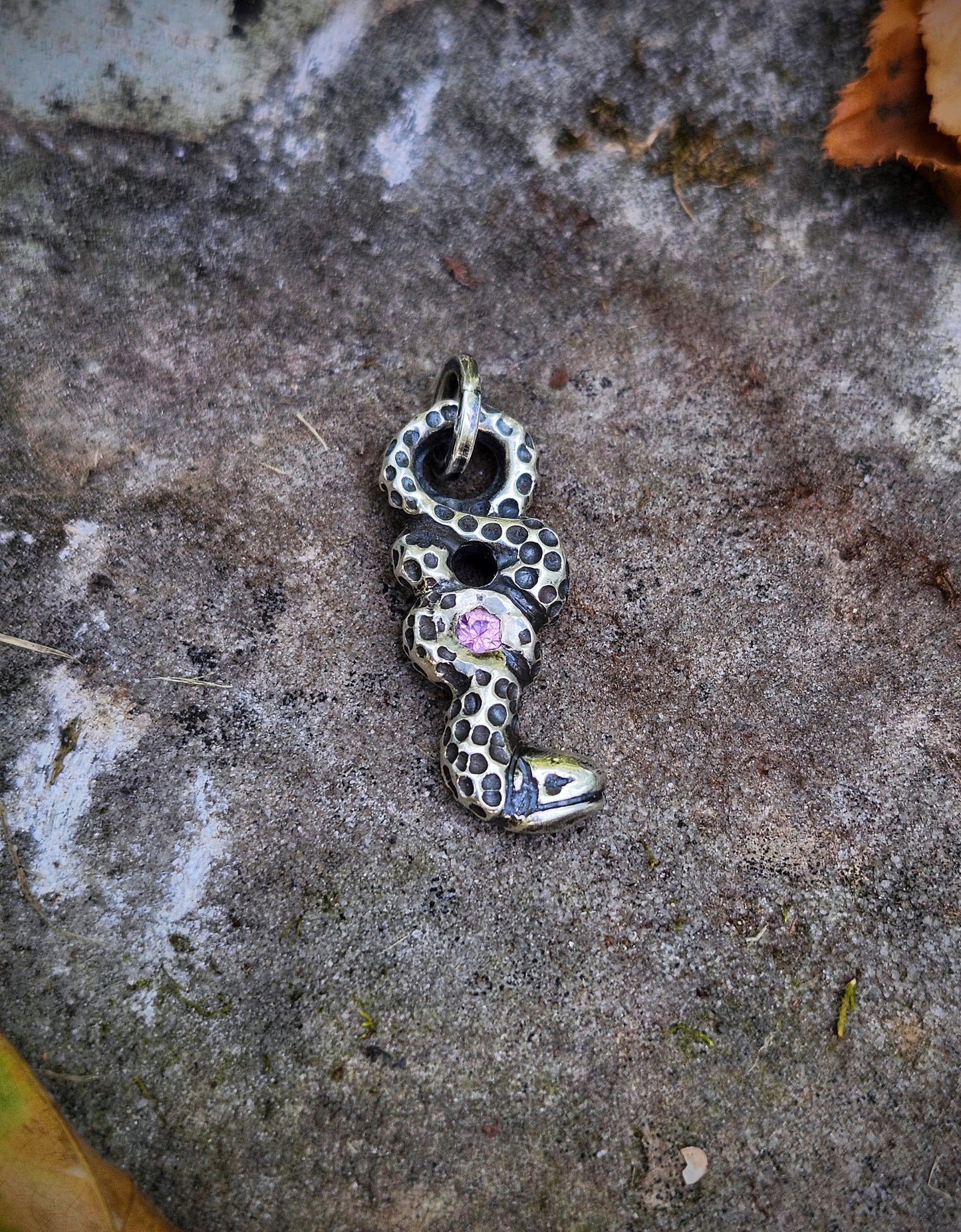 Pink Sapphire Serpent Pendant – Hand Carved Sterling Silver Jewelry
