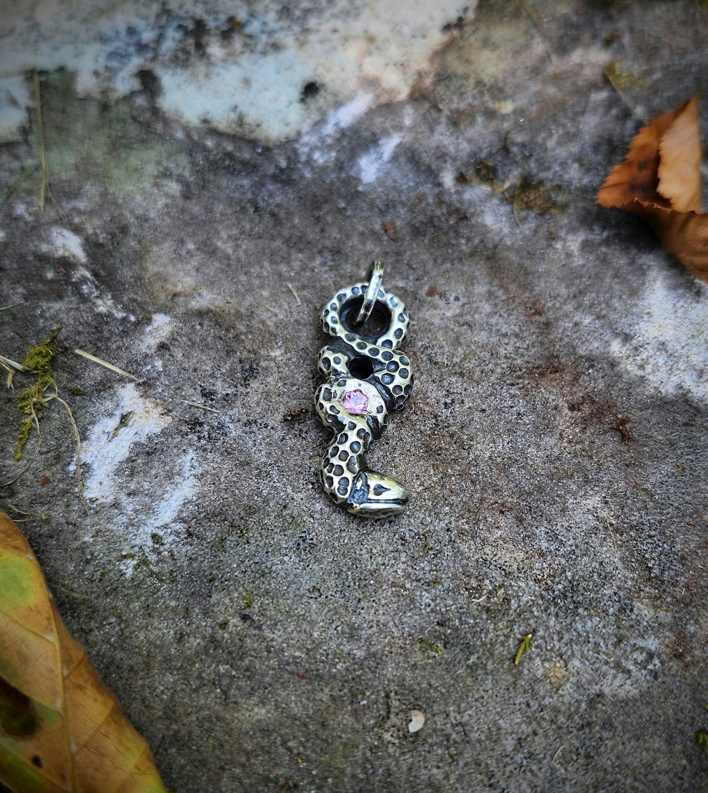 Pink Sapphire Serpent Pendant – Hand Carved Sterling Silver Jewelry