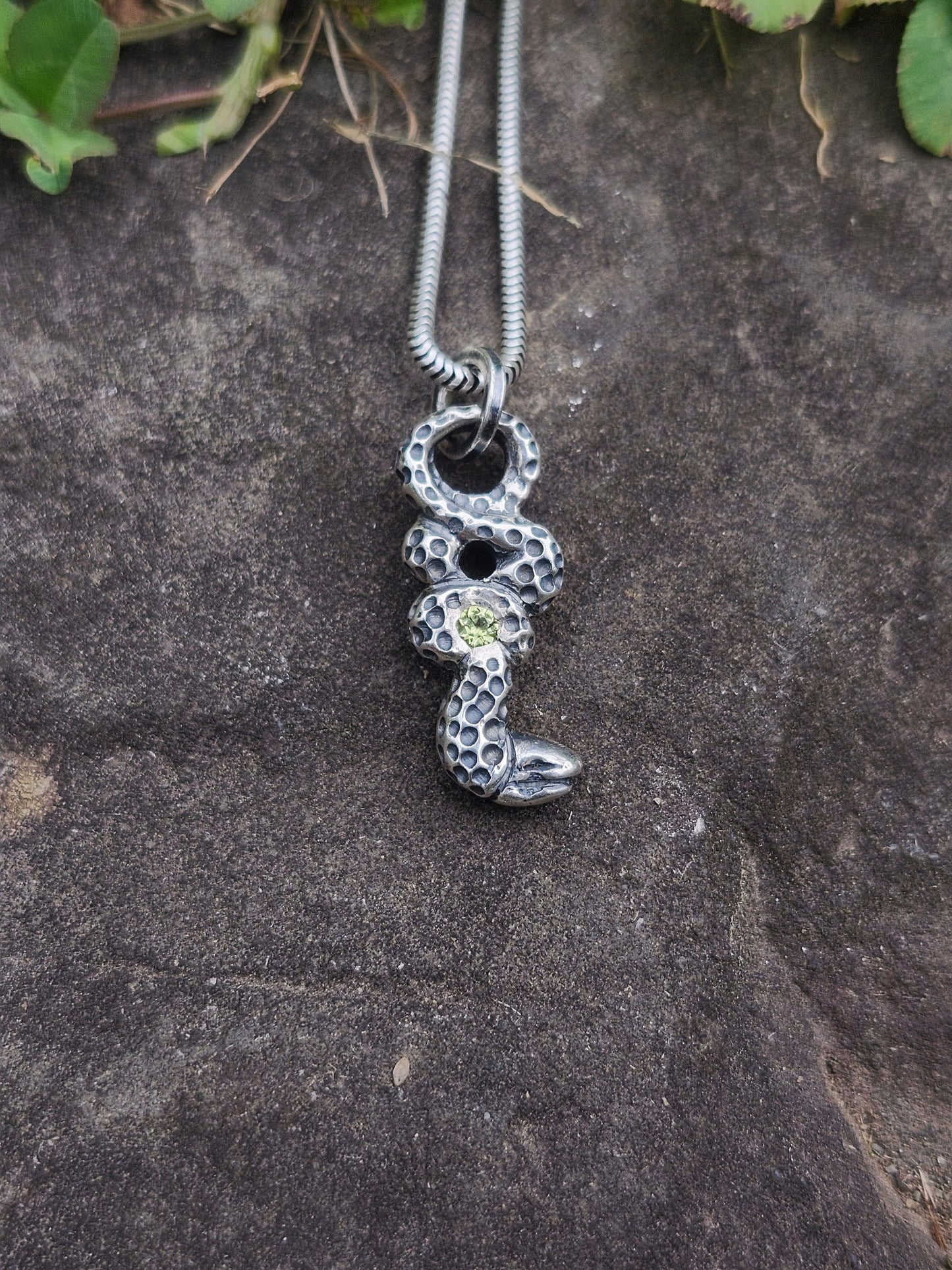 Peridot Serpent Pendant – Hand-Carved Sterling Silver Jewelry