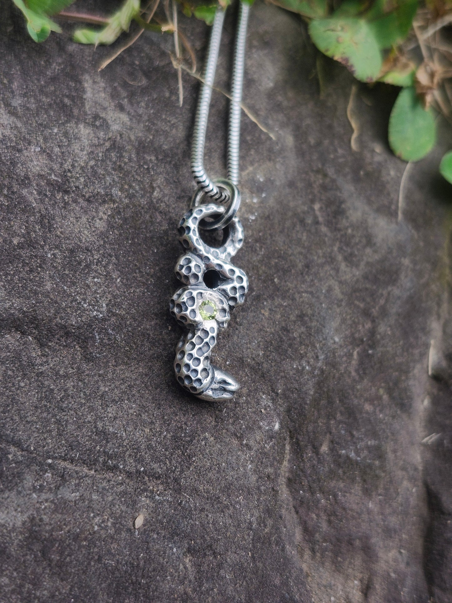 Peridot Serpent Pendant – Hand-Carved Sterling Silver Jewelry