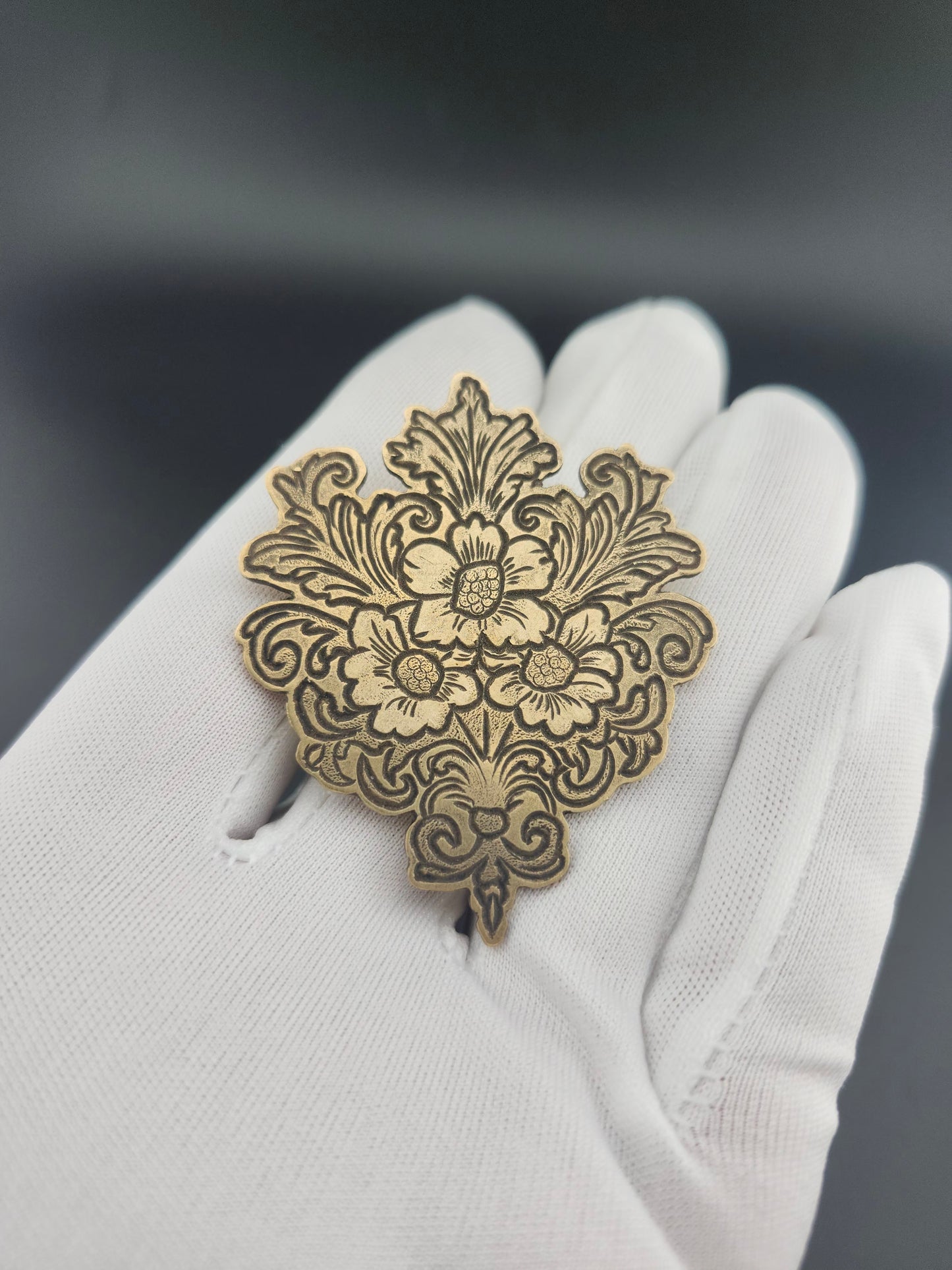 Filigree Bouquet Bolo Tie – Hand-Engraved Brass on Braided Leather