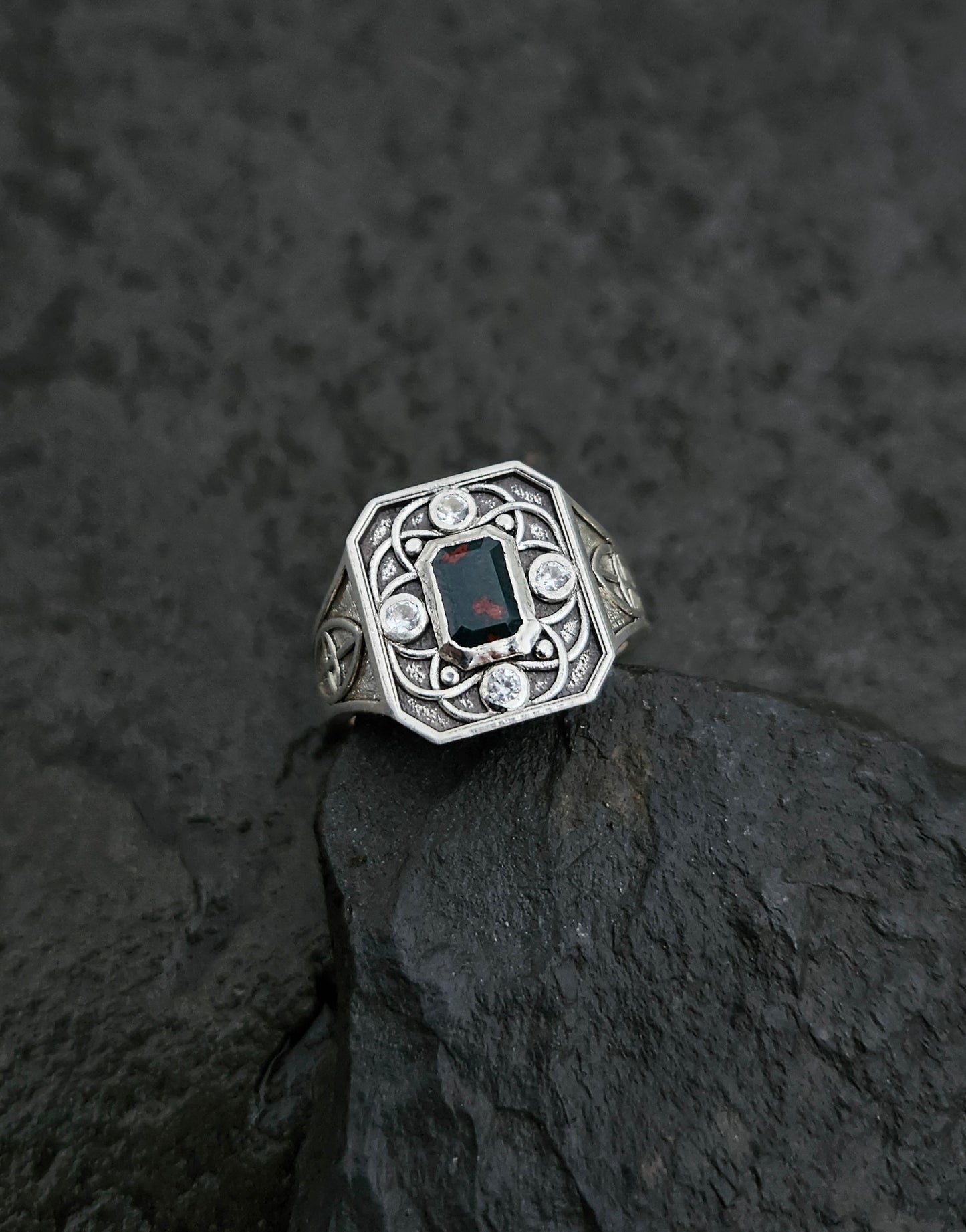 The Origin Signet – Sterling Silver Bloodstone & Sapphire Men’s Ring 2