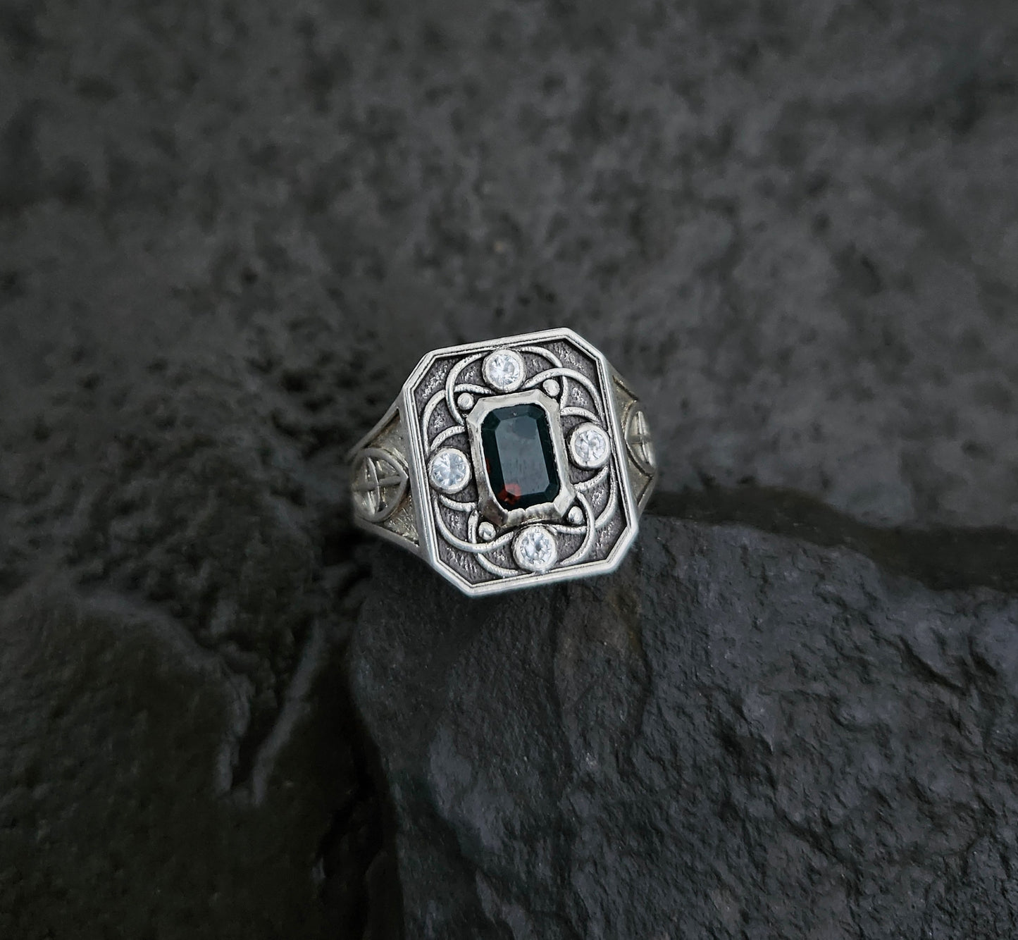 The Origin Signet – Sterling Silver Bloodstone & Sapphire Men’s Ring