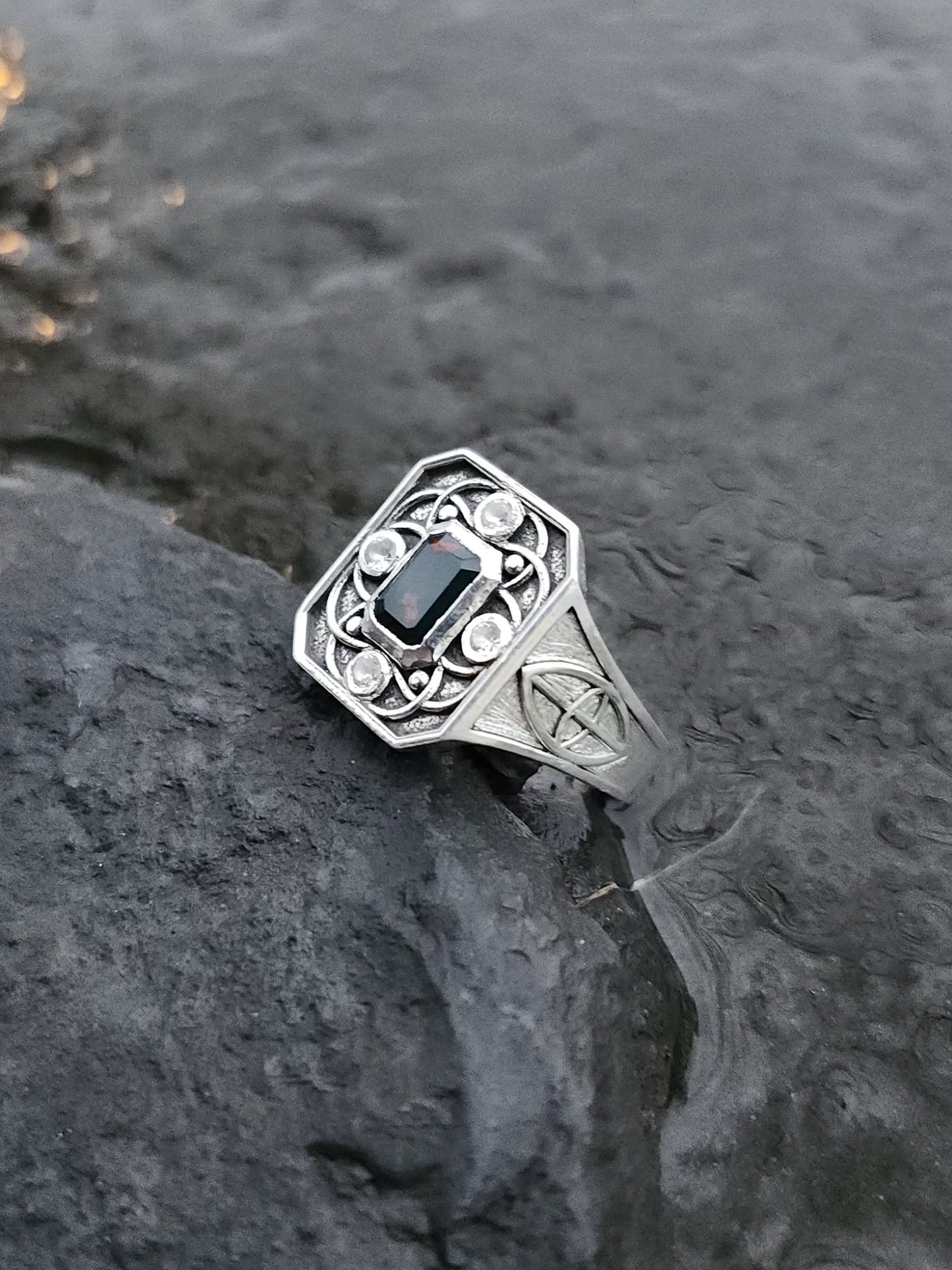 The Origin Signet – Sterling Silver Bloodstone & Sapphire Men’s Ring 2