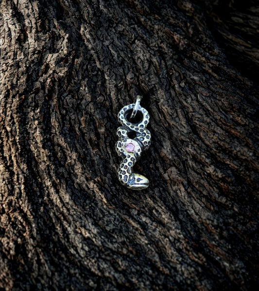 Pink Sapphire Serpent Pendant – Hand Carved Sterling Silver Jewelry