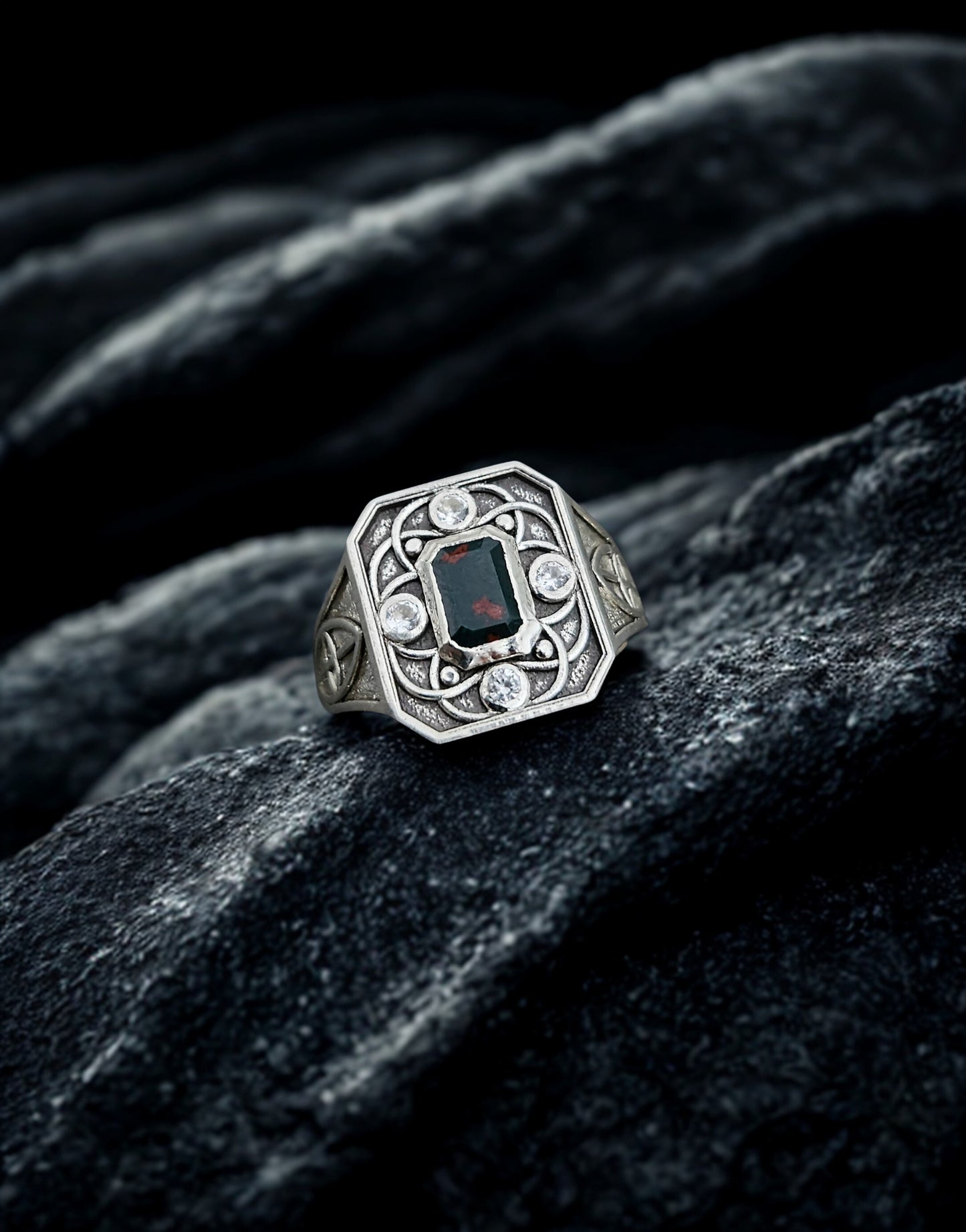 The Origin Signet – Sterling Silver Bloodstone & Sapphire Men’s Ring 2