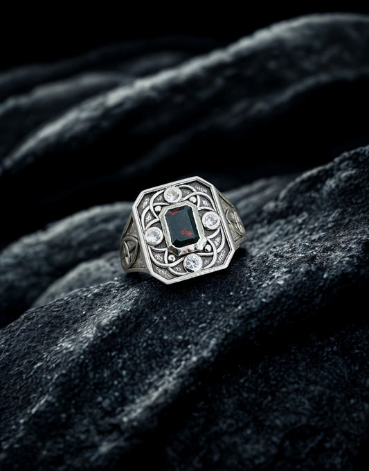 The Origin Signet – Sterling Silver Bloodstone & Sapphire Men’s Ring 2