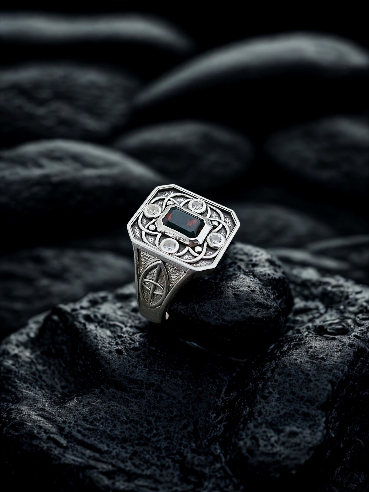 The Origin Signet – Sterling Silver Bloodstone & Sapphire Men’s Ring 2