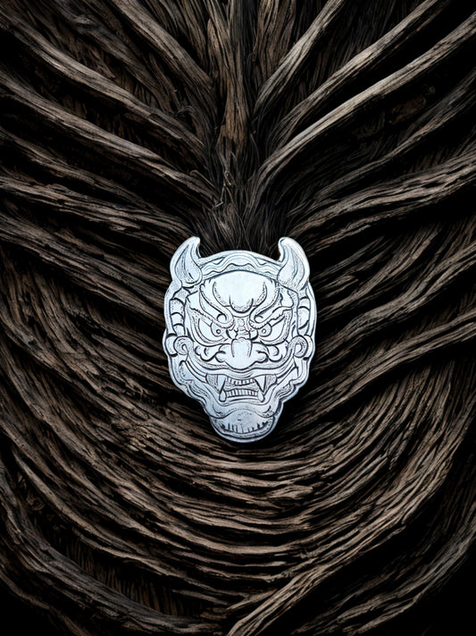 Silver Oni Mask – Hand-Engraved Pendant