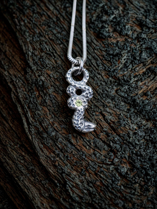 Peridot Serpent Pendant – Hand-Carved Sterling Silver Jewelry